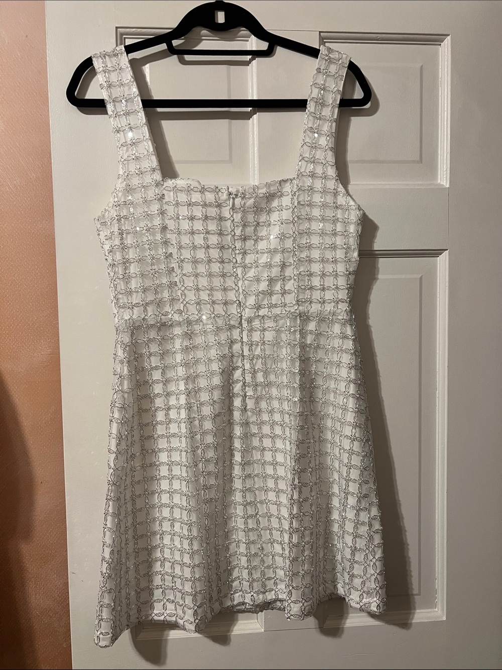 Altar'd State Mateo Fit Flare Mini White Beaded Square Neck Sheath Dress Medium - Picture 7 of 9